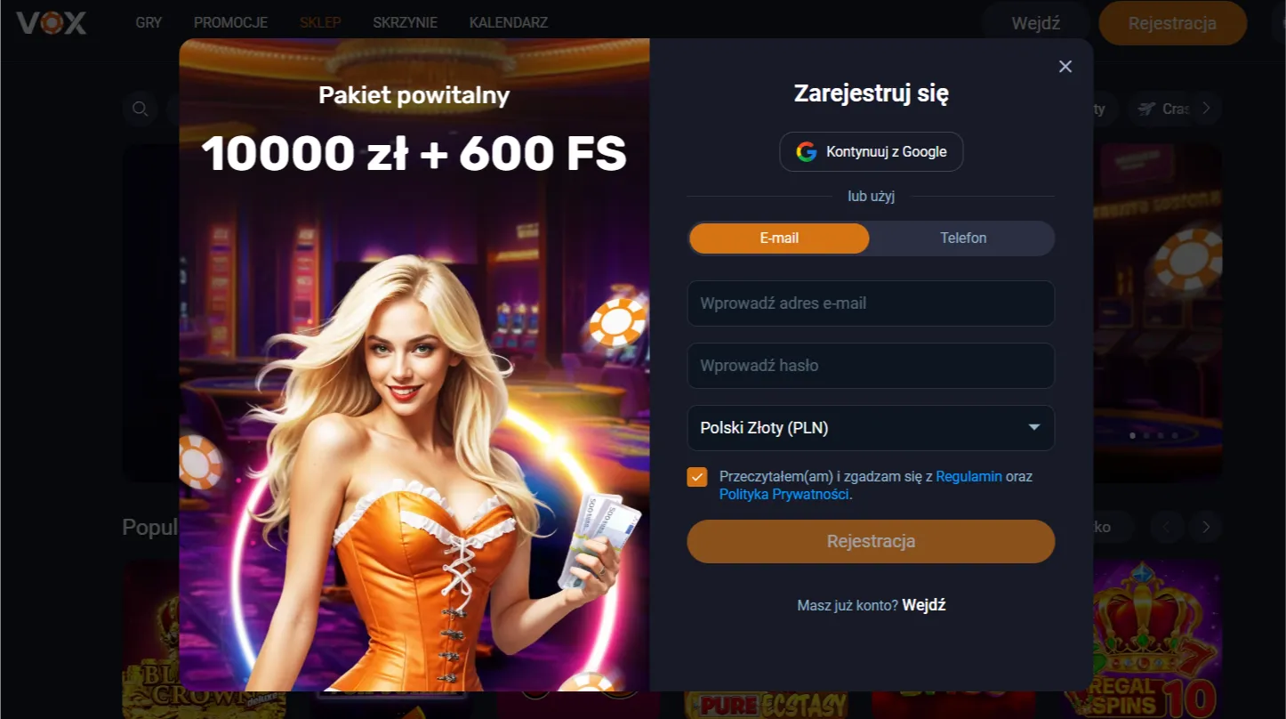 Wprowadzenie danych do Vox login